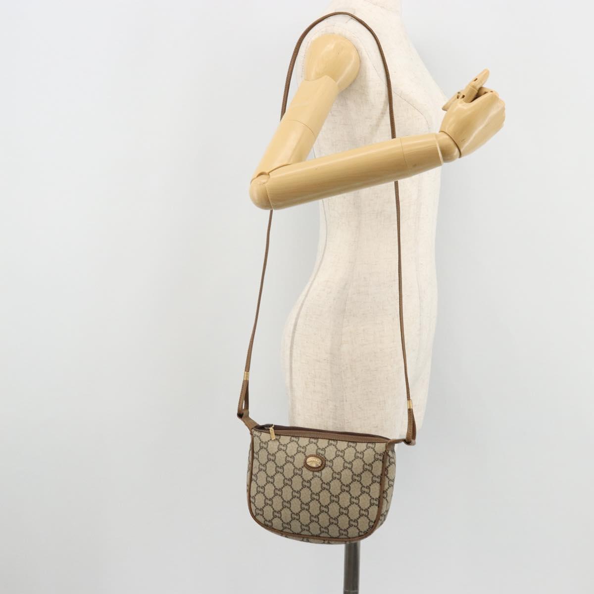 GUCCI GG Plus Supreme Shoulder Bag PVC Beige Gold Auth ka3460
