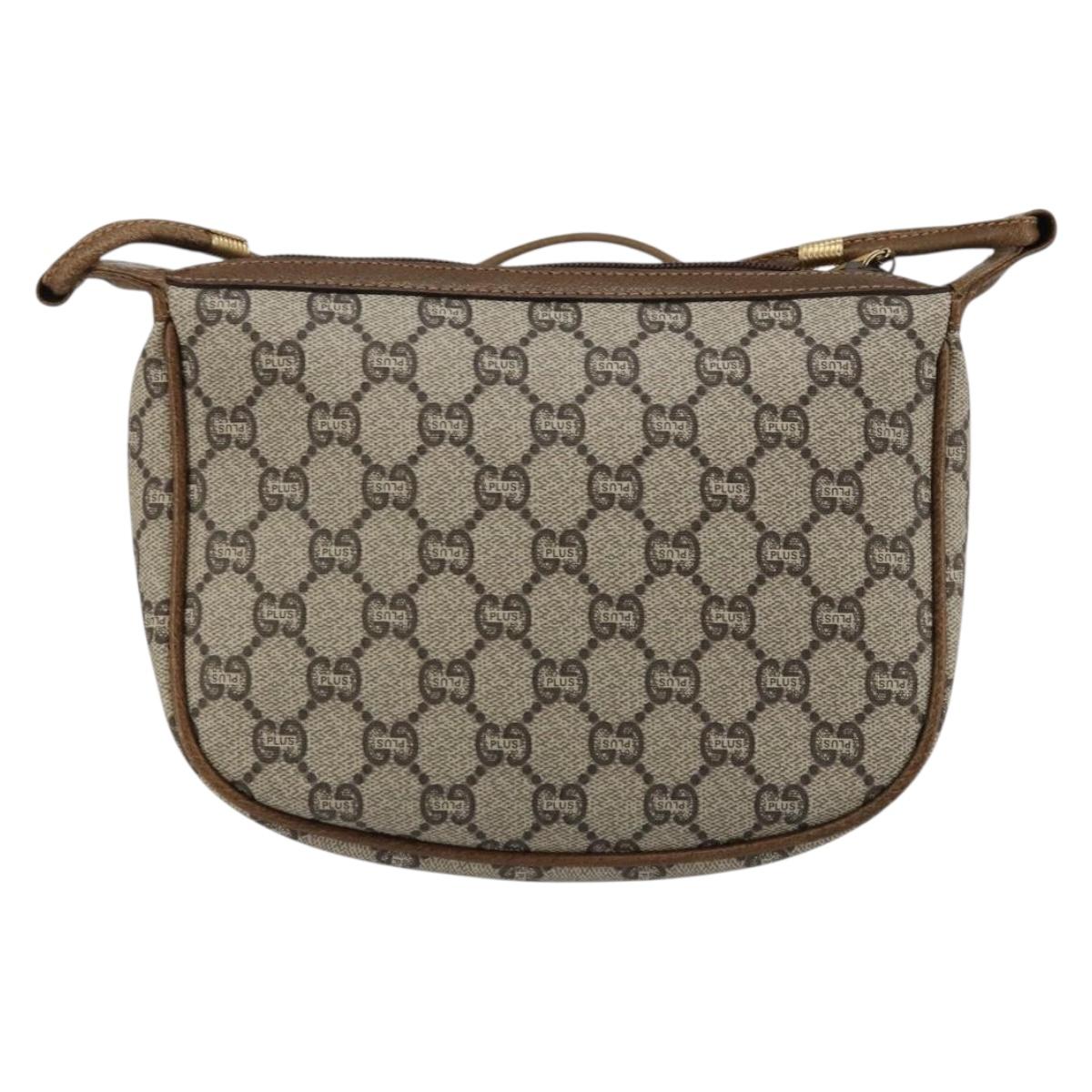 GUCCI GG Plus Supreme Shoulder Bag PVC Beige Gold Auth ka3460
