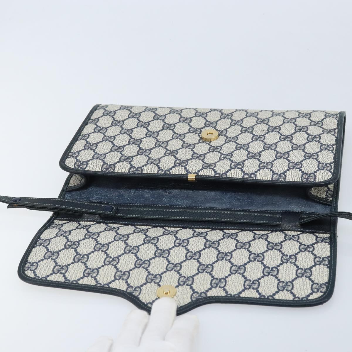 GUCCI GG Supreme Shoulder Bag PVC Navy Gold Auth ka3462