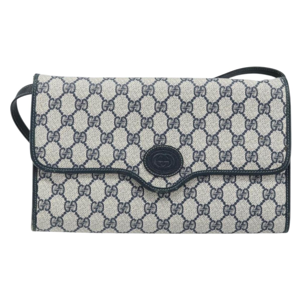 GUCCI GG Supreme Shoulder Bag PVC Navy Gold Auth ka3462