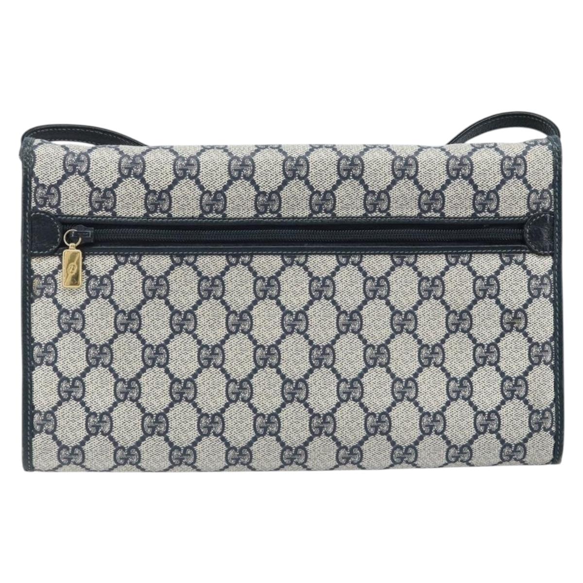 GUCCI GG Supreme Shoulder Bag PVC Navy Gold Auth ka3462