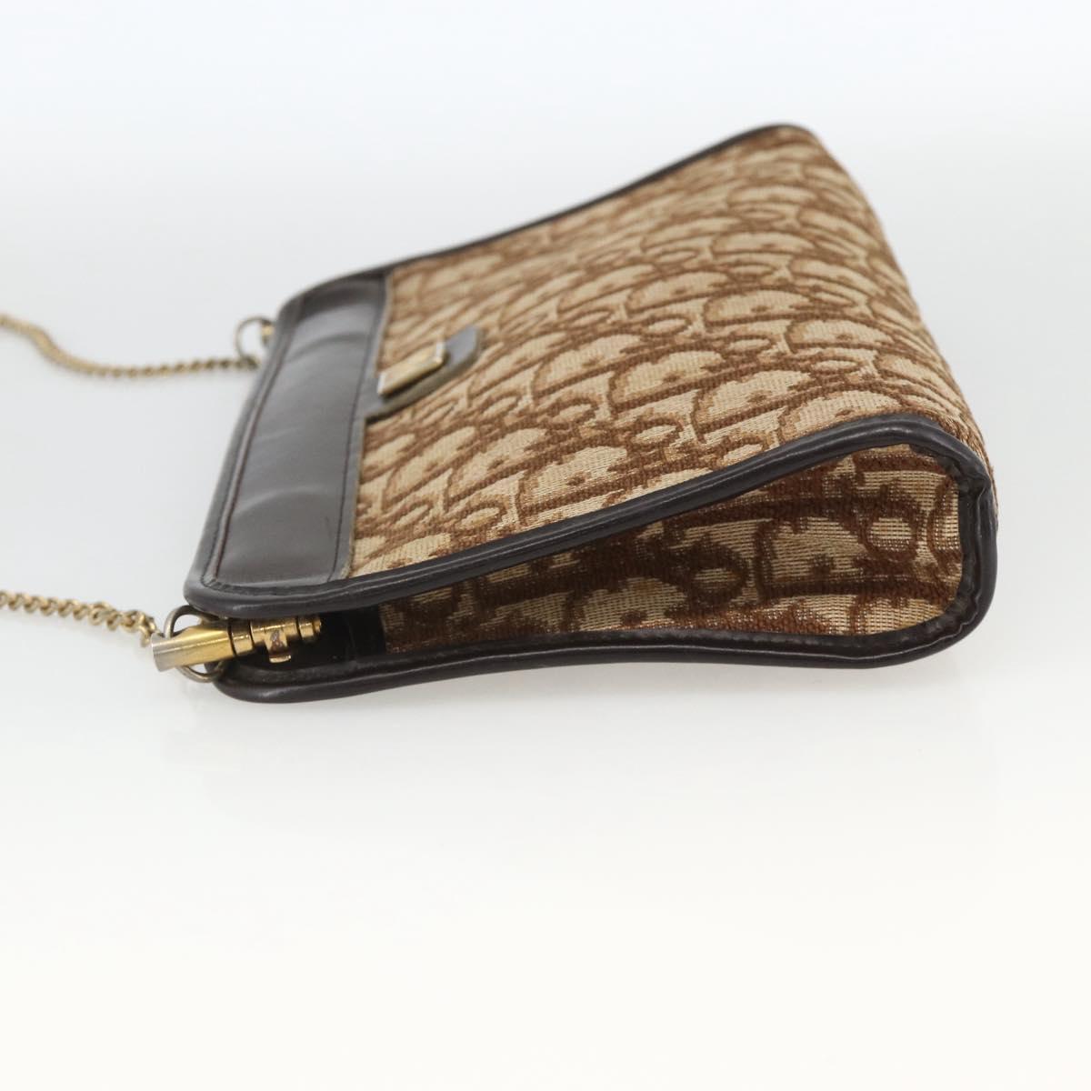 Christian Dior Trotter Canvas Chain Shoulder Bag Brown Gold Auth ka3467
