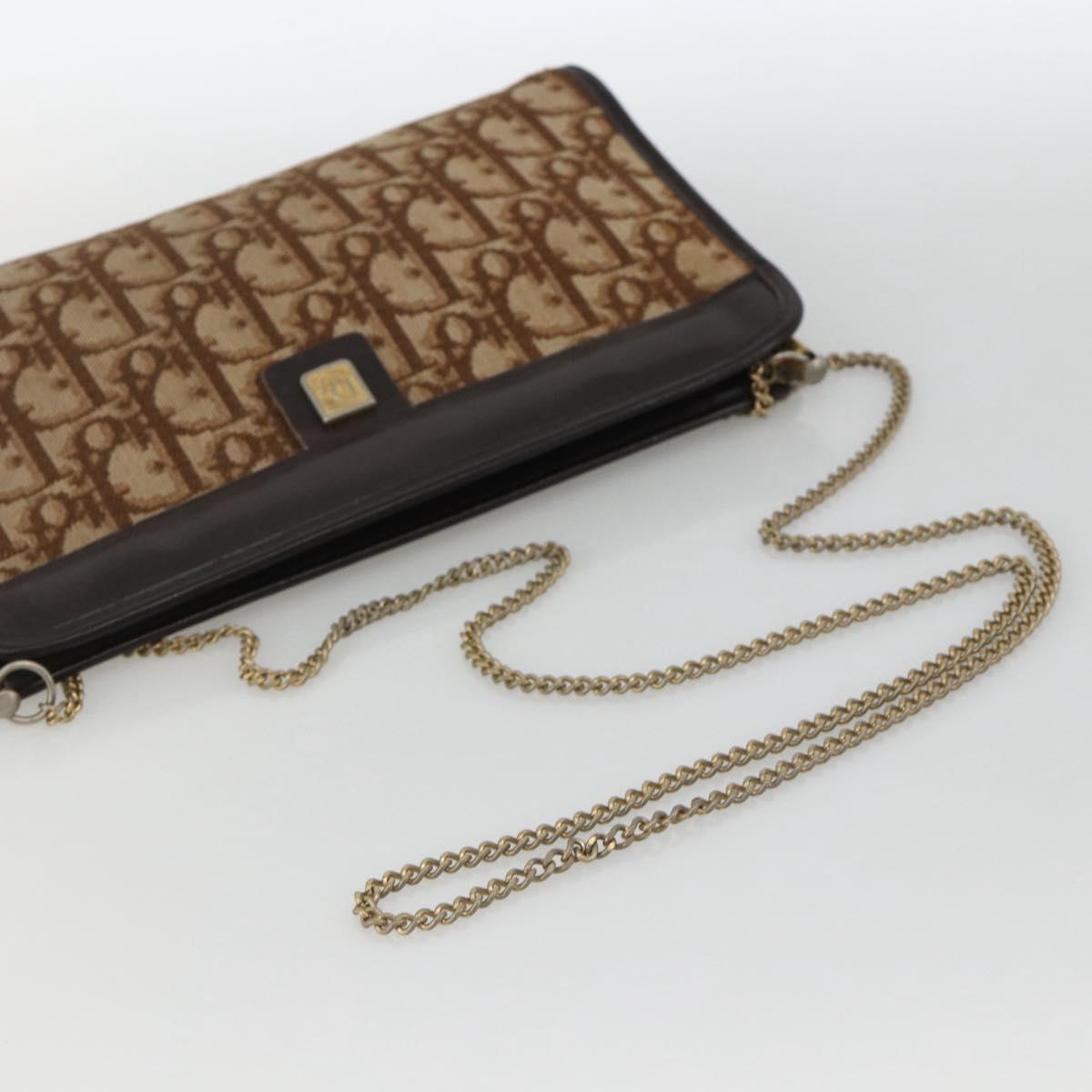 Christian Dior Trotter Canvas Chain Shoulder Bag Brown Gold Auth ka3467