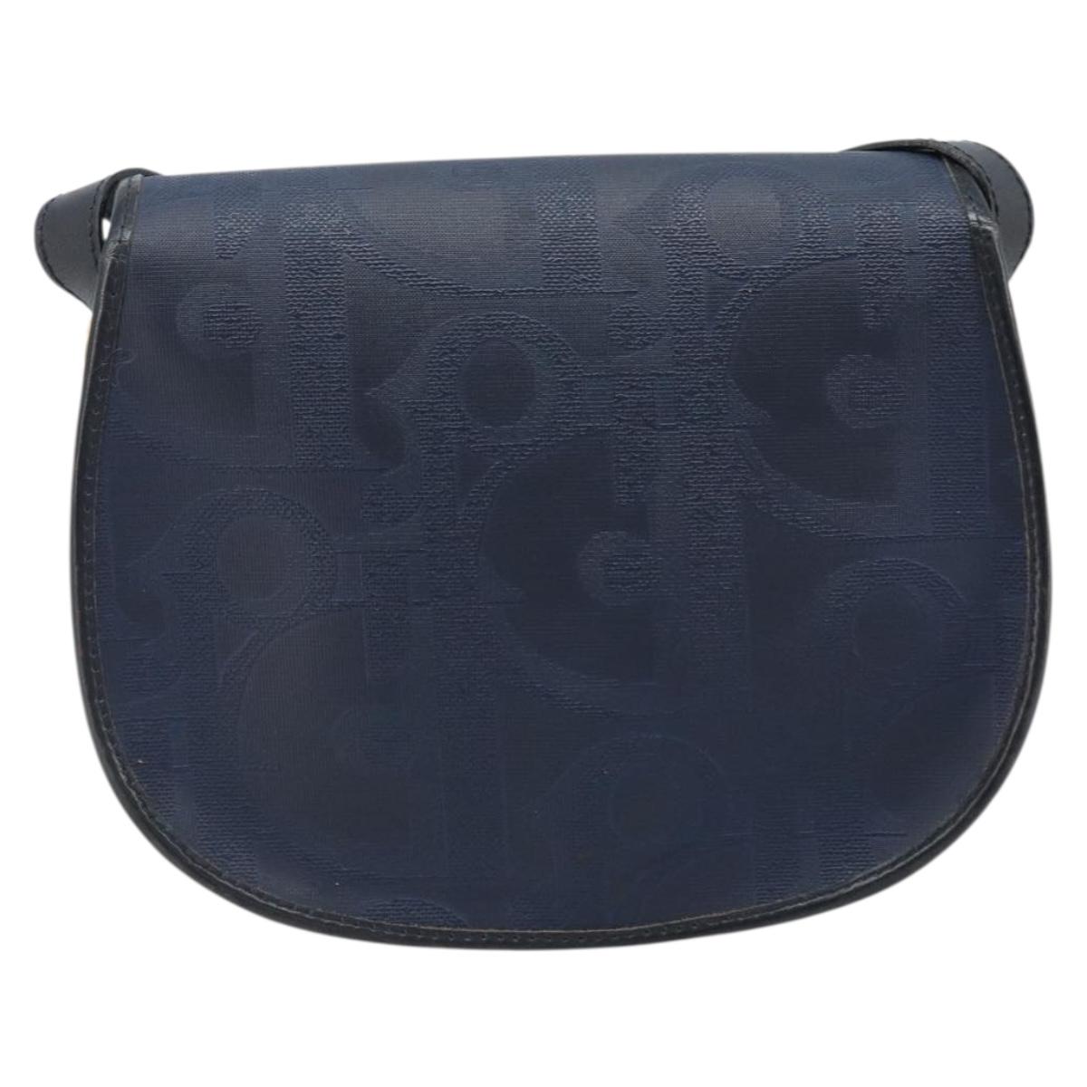 Christian Dior Trotter Canvas Shoulder Bag PVC Navy Gold Auth ka3468A