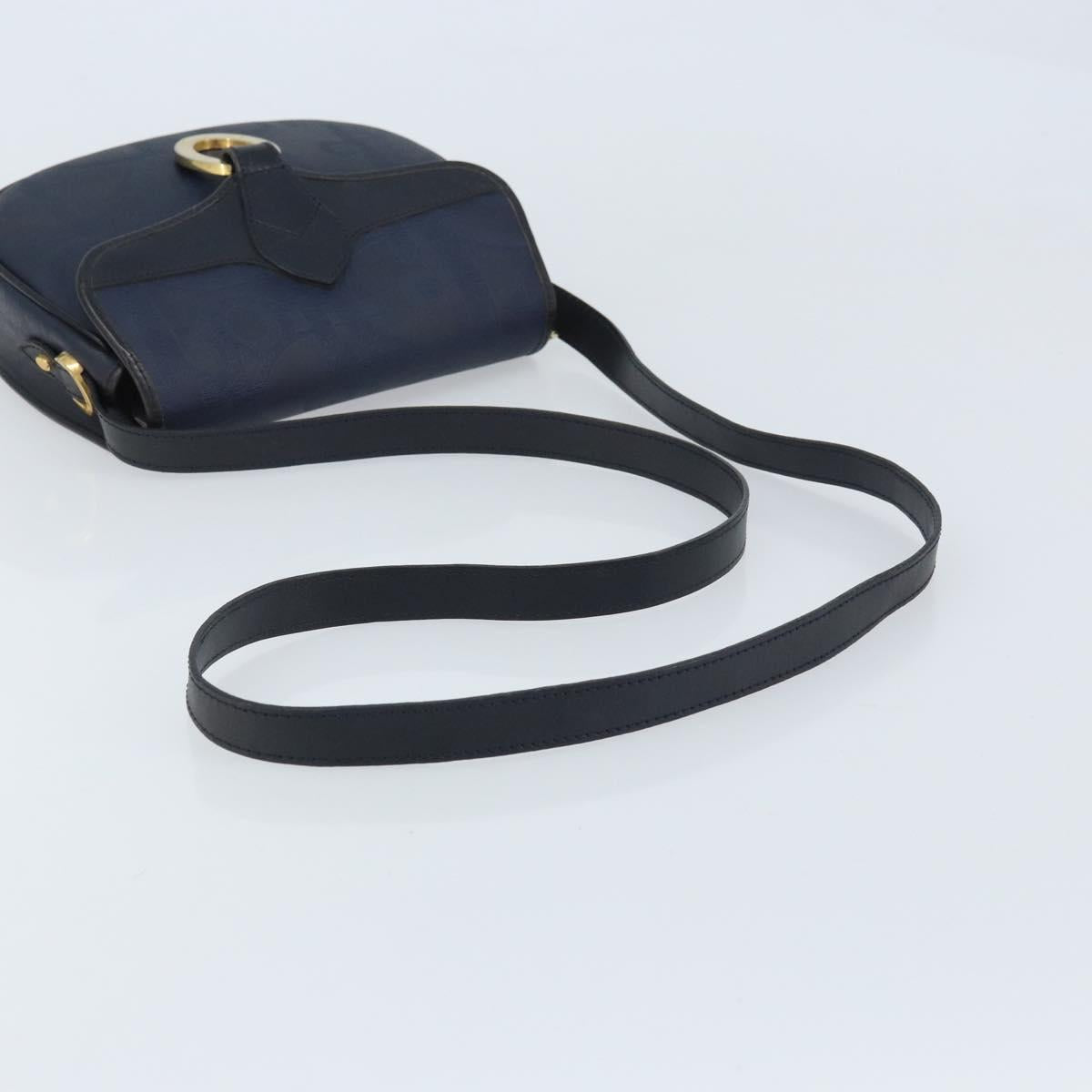 Christian Dior Trotter Canvas Shoulder Bag PVC Navy Gold Auth ka3468A