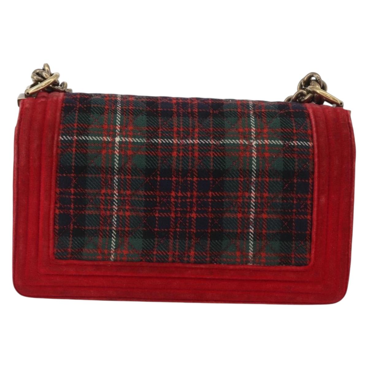 CHANEL Chain Matelasse Boy Chanel Shoulder Bag Canvas Red Gold CC Auth ka3474SAM