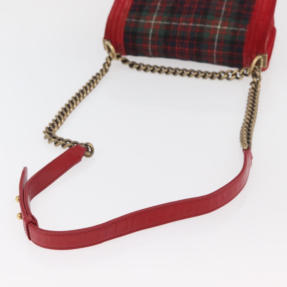 CHANEL Chain Matelasse Boy Chanel Shoulder Bag Canvas Red Gold CC Auth ka3474SAM