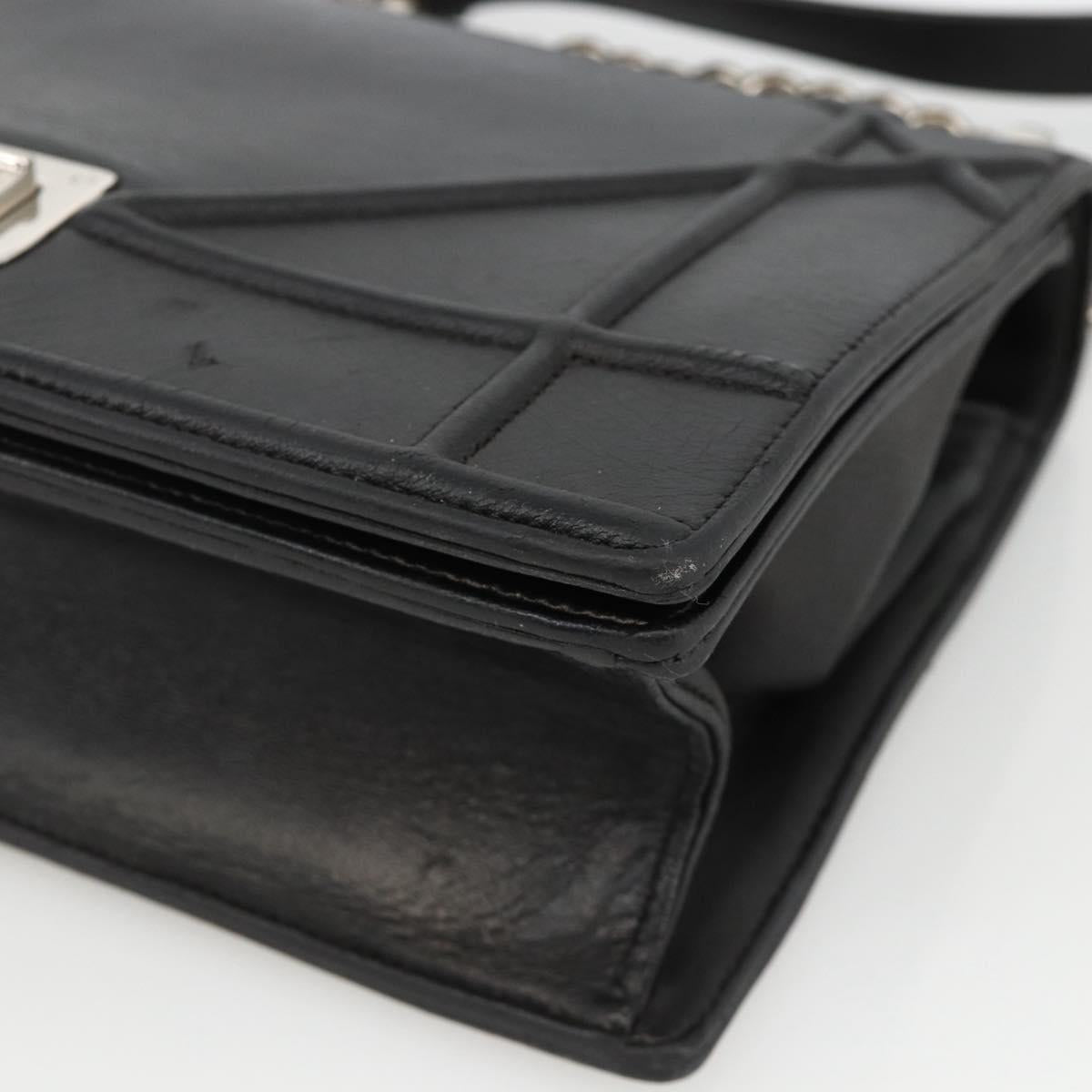 Christian Dior Chain Diorama Shoulder Bag Leather Black Silver Auth ka3476A