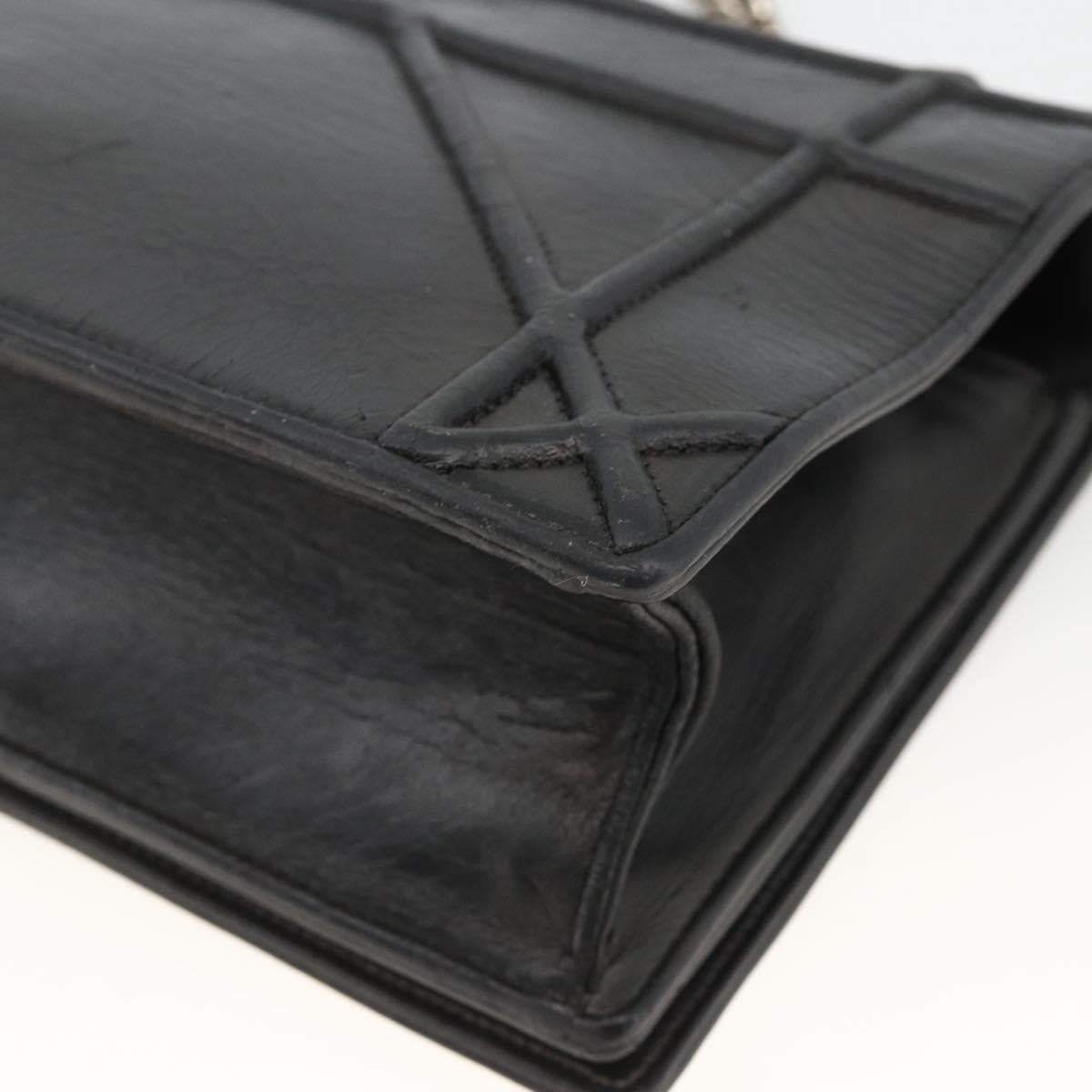 Christian Dior Chain Diorama Shoulder Bag Leather Black Silver Auth ka3476A