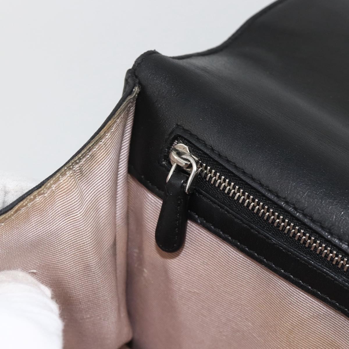 Christian Dior Chain Diorama Shoulder Bag Leather Black Silver Auth ka3476A