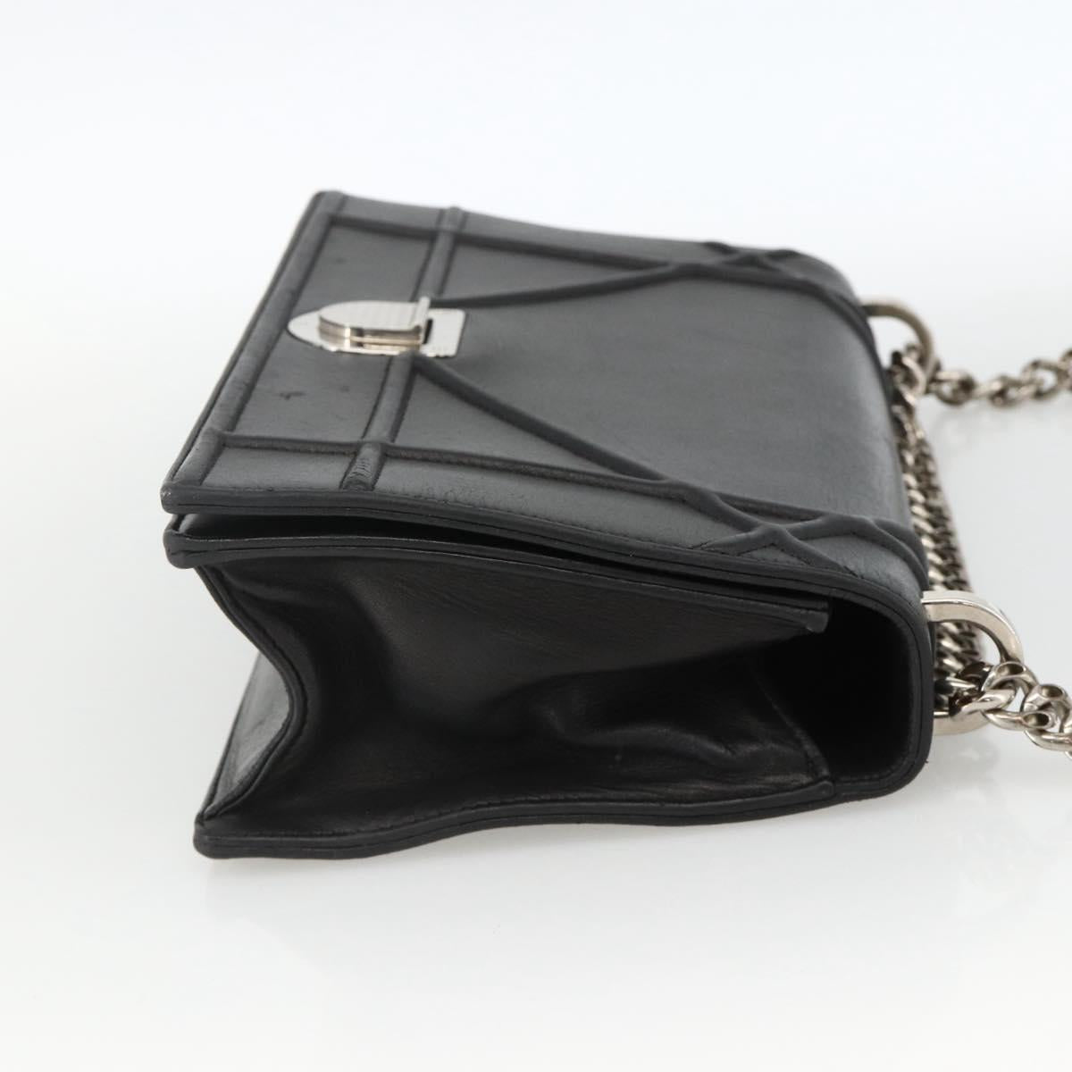 Christian Dior Chain Diorama Shoulder Bag Leather Black Silver Auth ka3476A