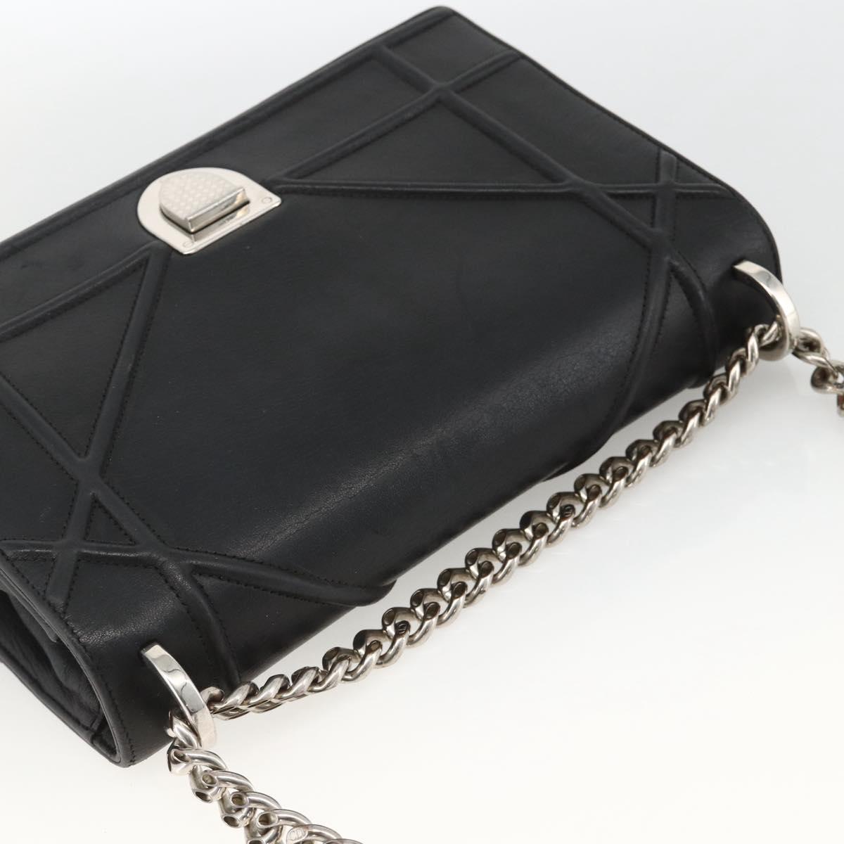 Christian Dior Chain Diorama Shoulder Bag Leather Black Silver Auth ka3476A
