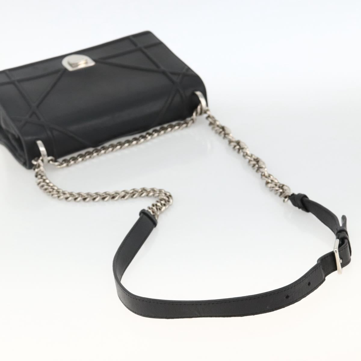 Christian Dior Chain Diorama Shoulder Bag Leather Black Silver Auth ka3476A