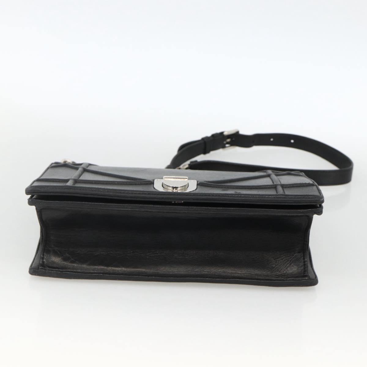 Christian Dior Chain Diorama Shoulder Bag Leather Black Silver Auth ka3476A