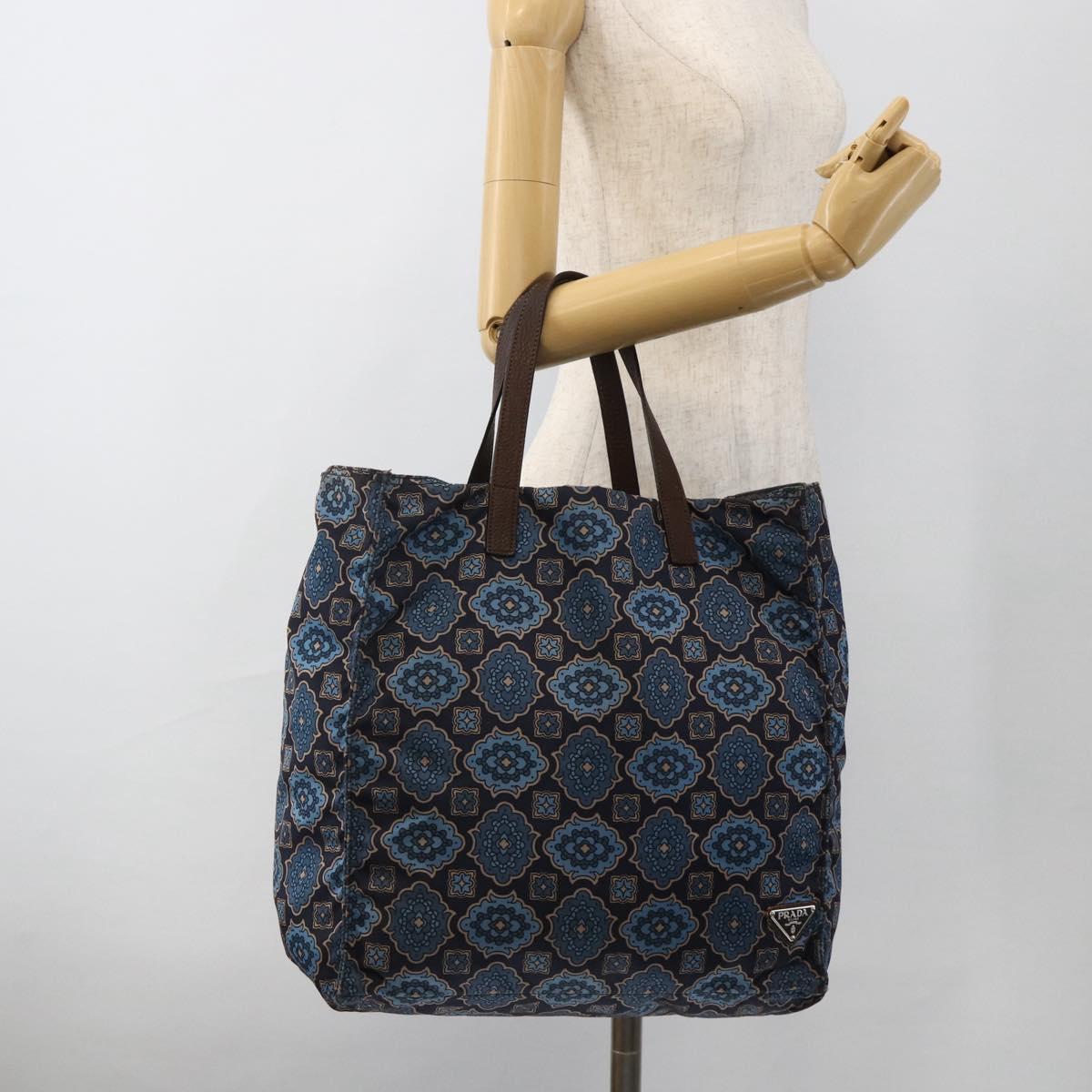 PRADA Tote Bag Nylon Blue Silver Auth ka3477A