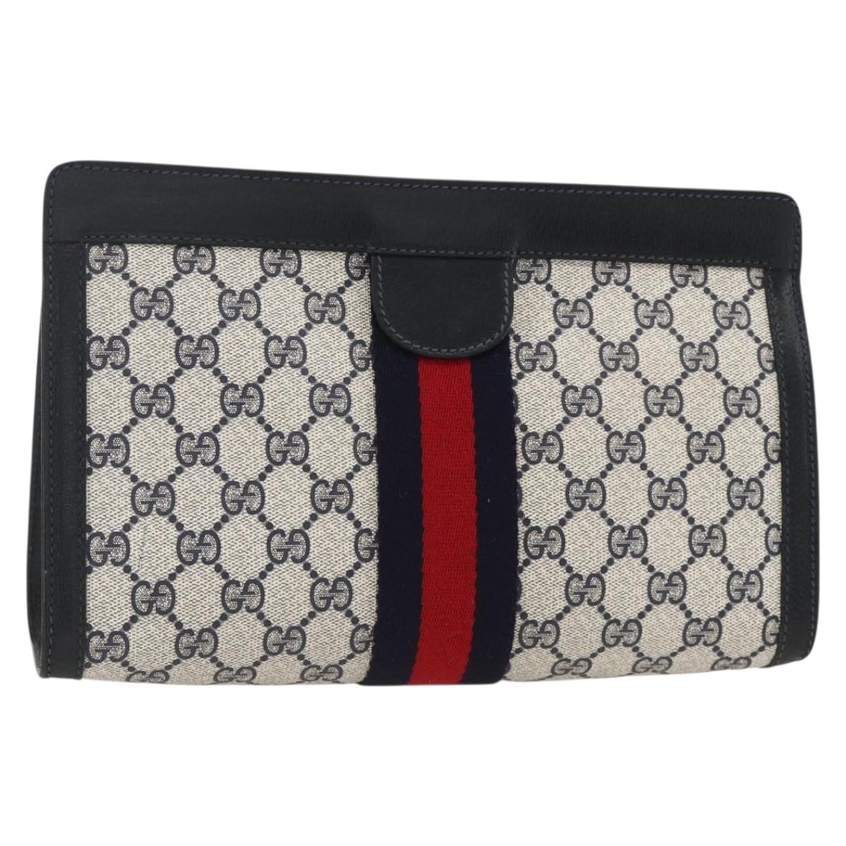 GUCCI GG Supreme Sherry Line Clutch Bag PVC Navy Red 89 01 002 Auth ka3487