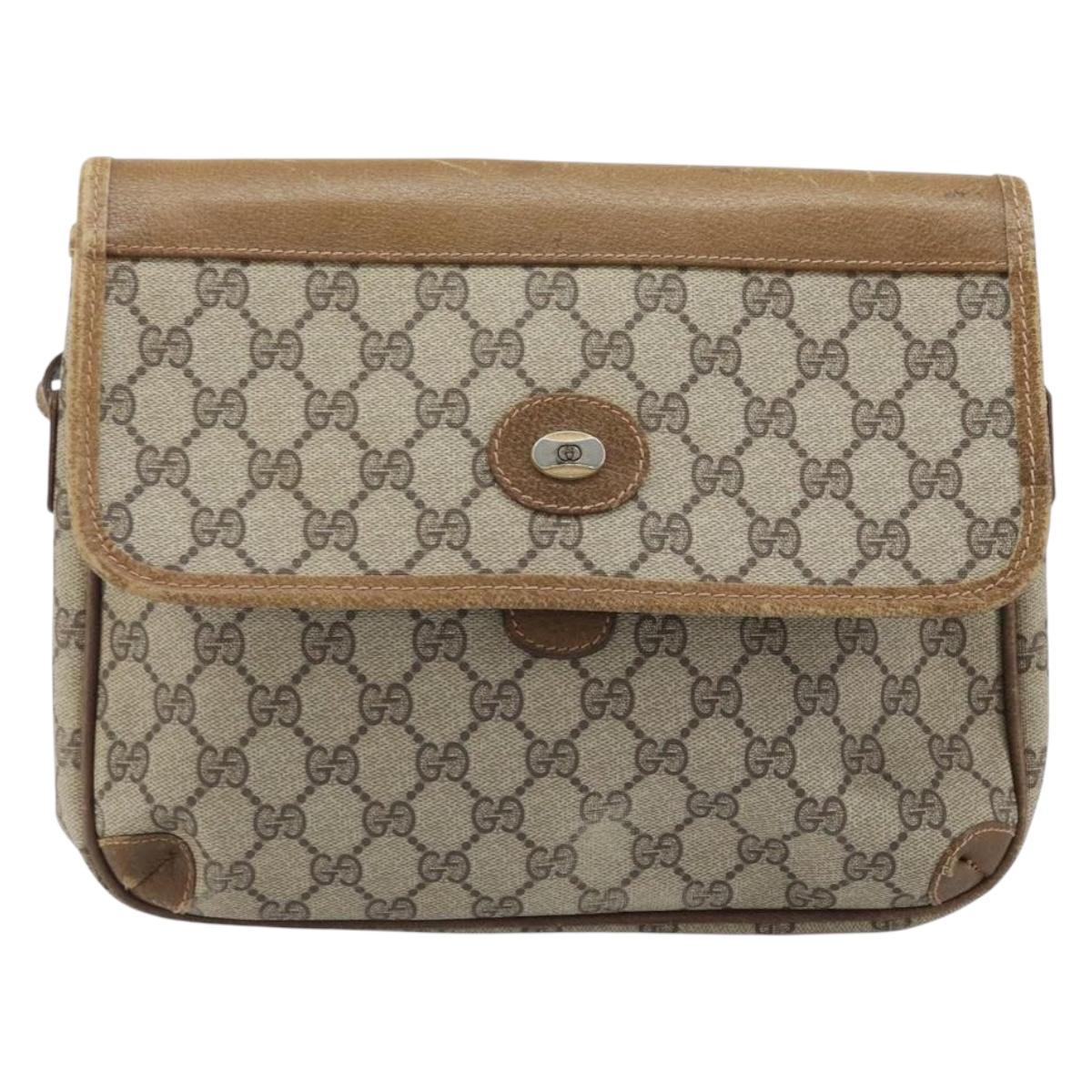 GUCCI GG Supreme Shoulder Bag PVC Beige Gold Auth ka3489