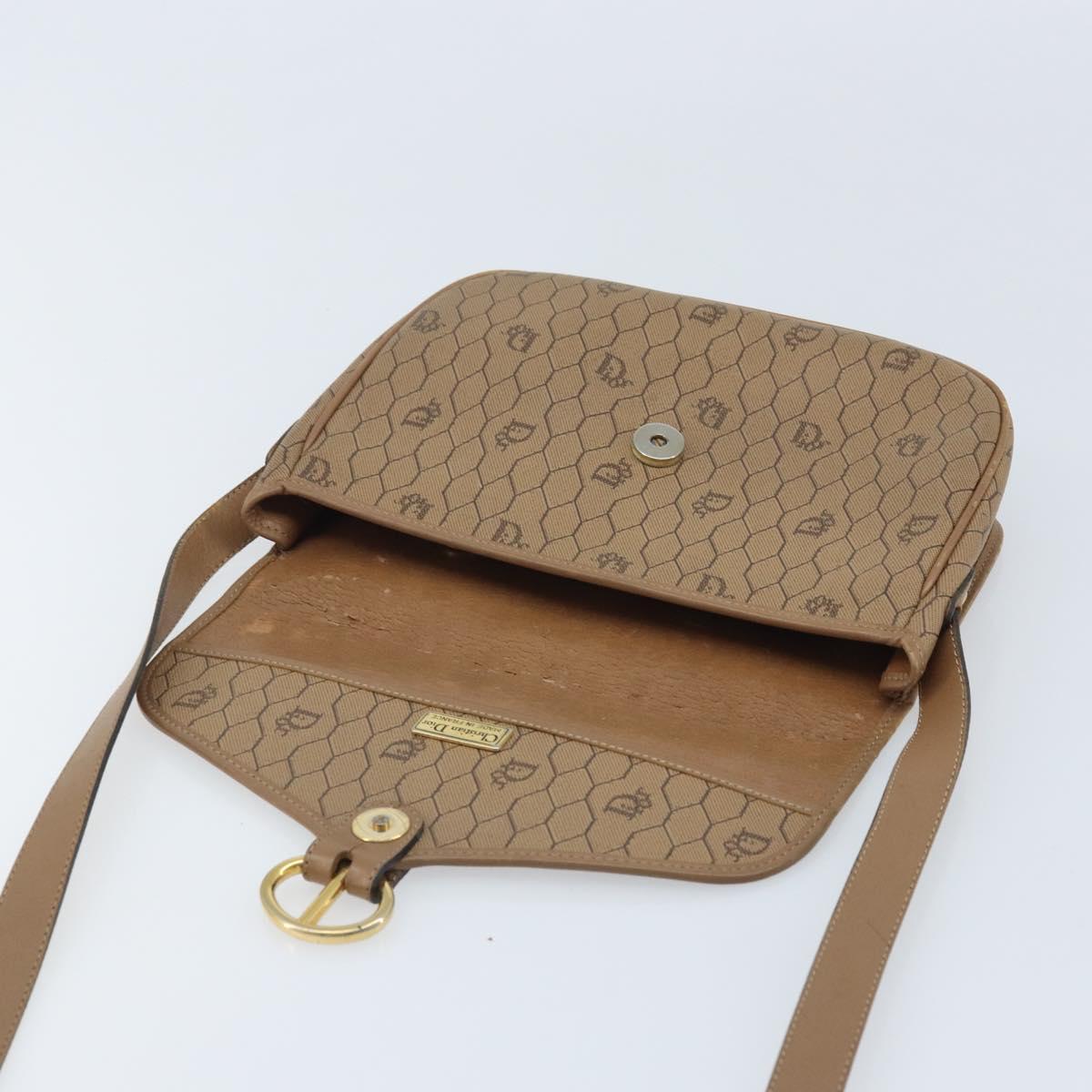 Christian Dior Honeycomb Canvas Shoulder Bag PVC Beige Gold Auth ka3491
