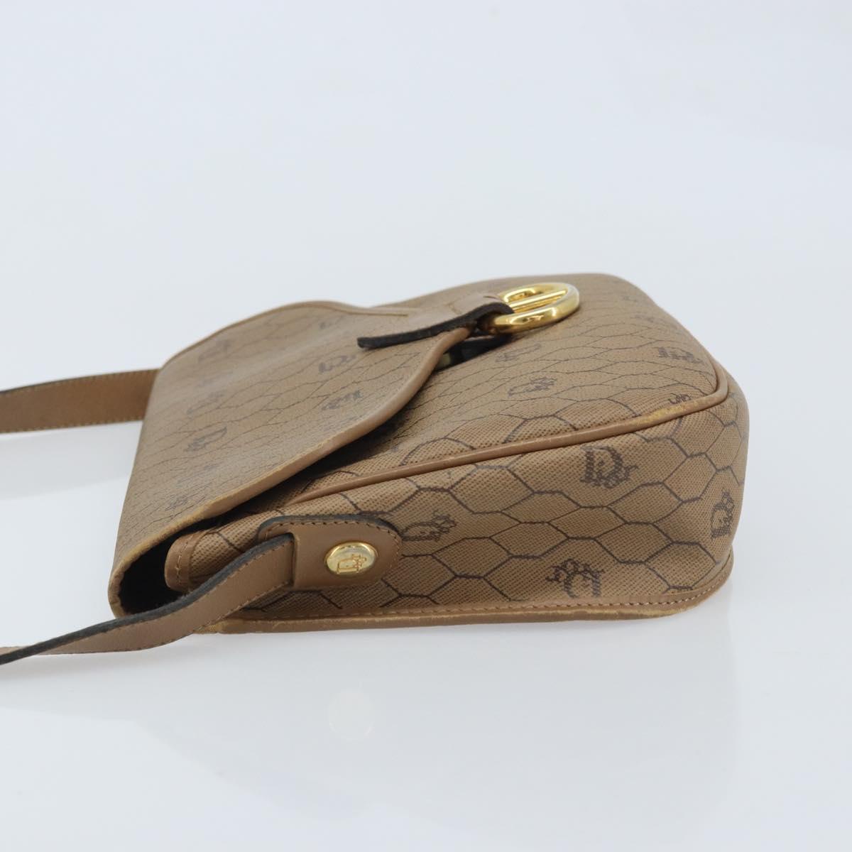 Christian Dior Honeycomb Canvas Shoulder Bag PVC Beige Gold Auth ka3491