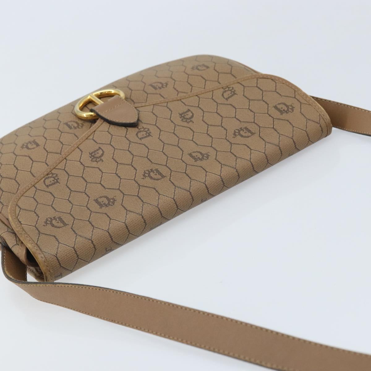 Christian Dior Honeycomb Canvas Shoulder Bag PVC Beige Gold Auth ka3491