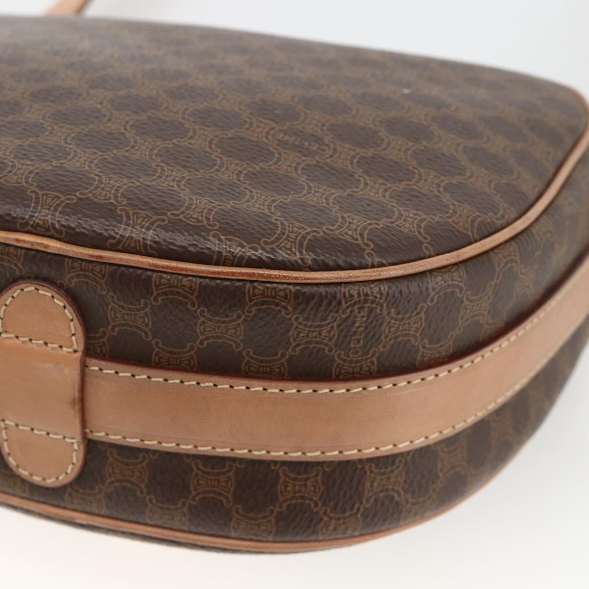 CELINE Macadam Canvas Shoulder Bag PVC Leather Brown Gold Auth ka3495A