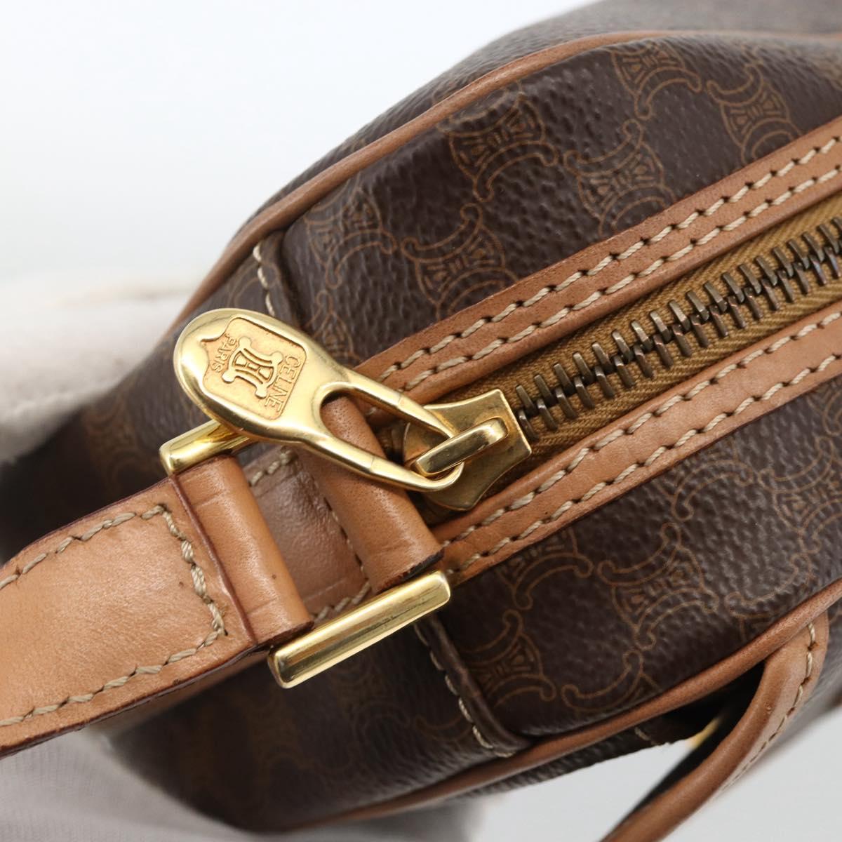 CELINE Macadam Canvas Shoulder Bag PVC Leather Brown Gold Auth ka3495A