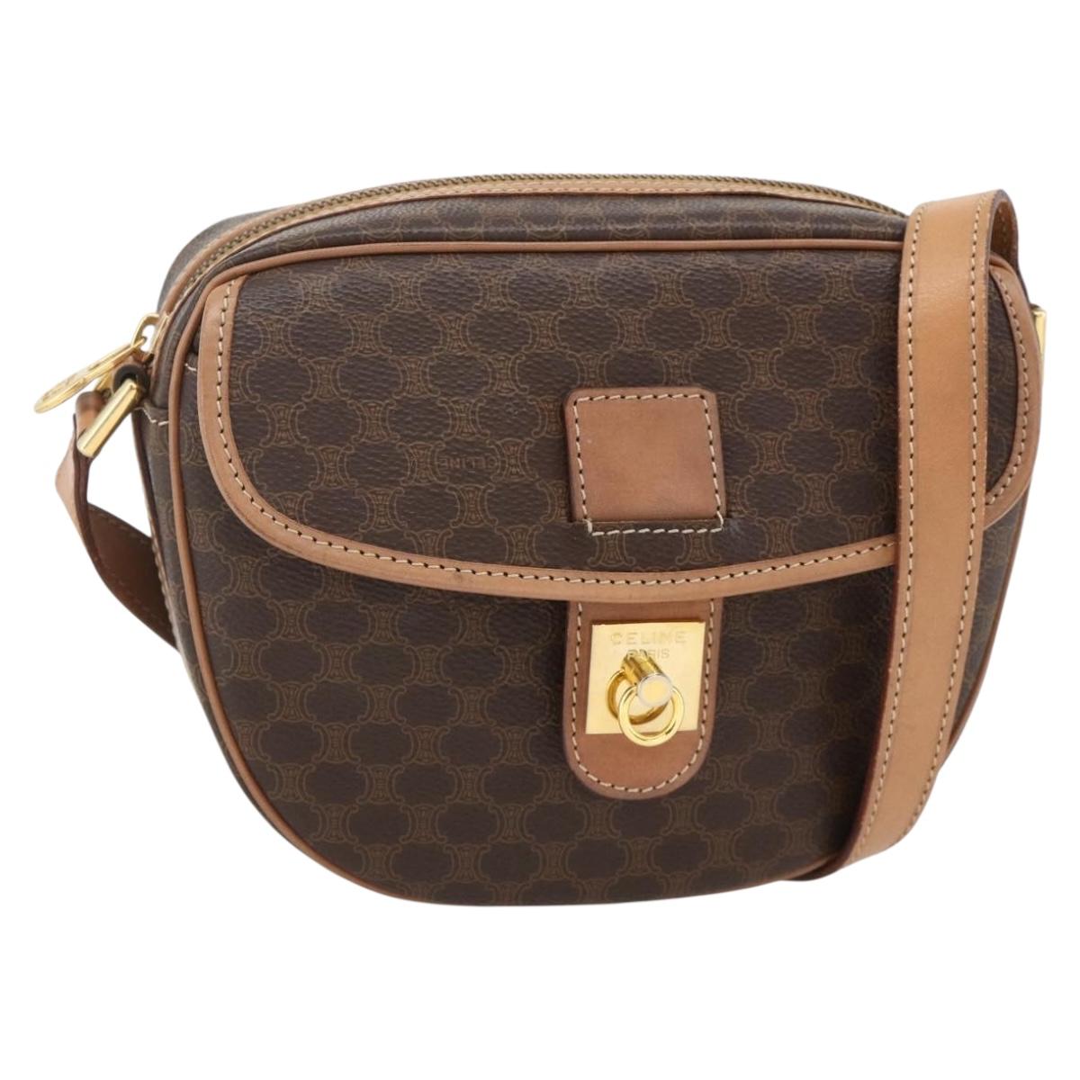 CELINE Macadam Canvas Shoulder Bag PVC Leather Brown Gold Auth ka3495A