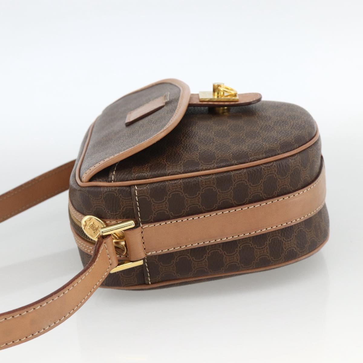 CELINE Macadam Canvas Shoulder Bag PVC Leather Brown Gold Auth ka3495A