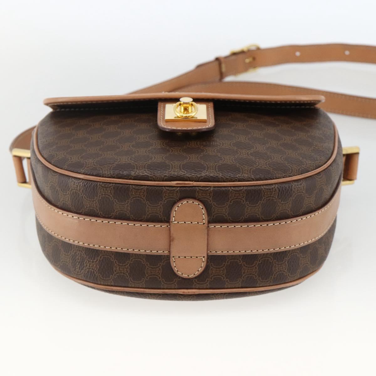 CELINE Macadam Canvas Shoulder Bag PVC Leather Brown Gold Auth ka3495A