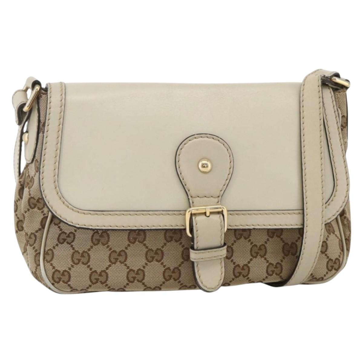 GUCCI GG Canvas Shoulder Bag Beige Gold 308452 Auth ka3497
