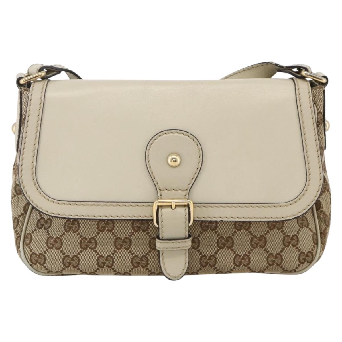 GUCCI GG Canvas Shoulder Bag Beige Gold 308452 Auth ka3497
