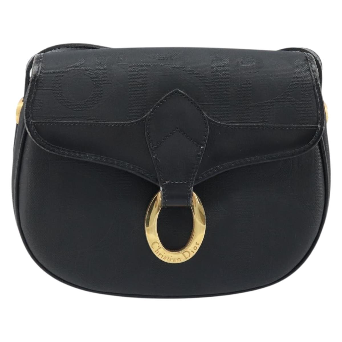 Christian Dior Trotter Canvas Shoulder Bag PVC Black Gold Auth ka3498A