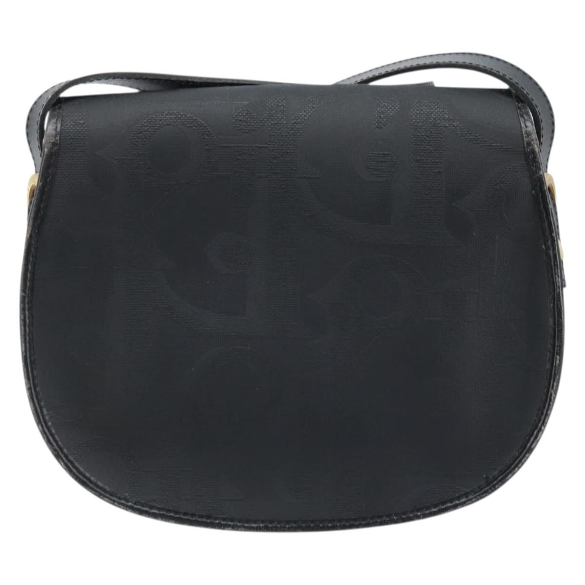 Christian Dior Trotter Canvas Shoulder Bag PVC Black Gold Auth ka3498A