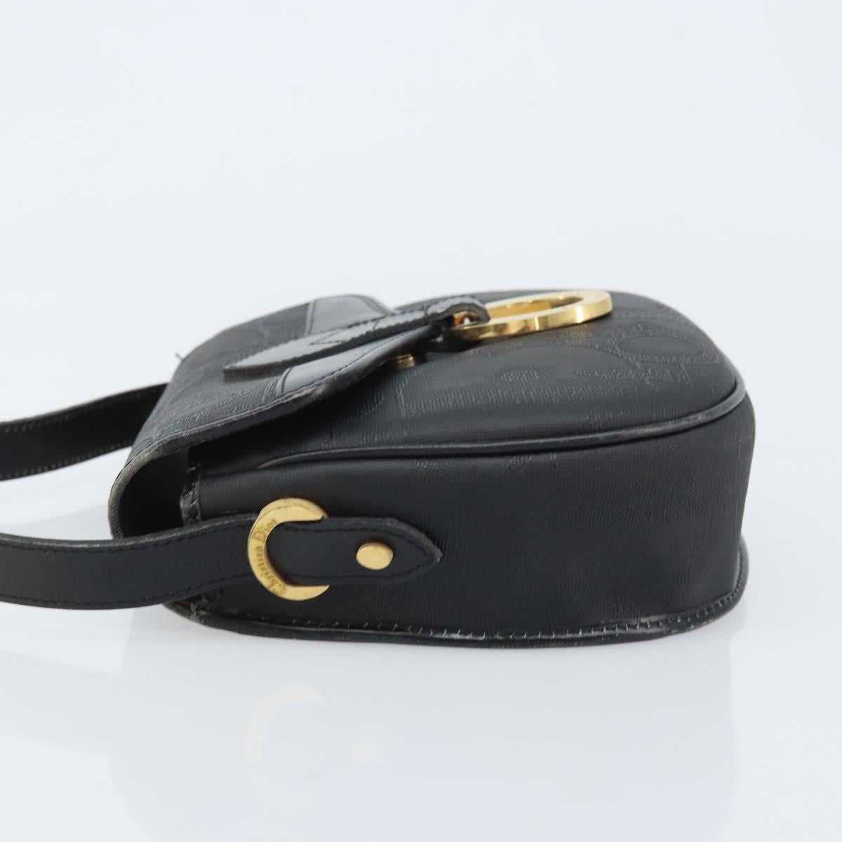 Christian Dior Trotter Canvas Shoulder Bag PVC Black Gold Auth ka3498A