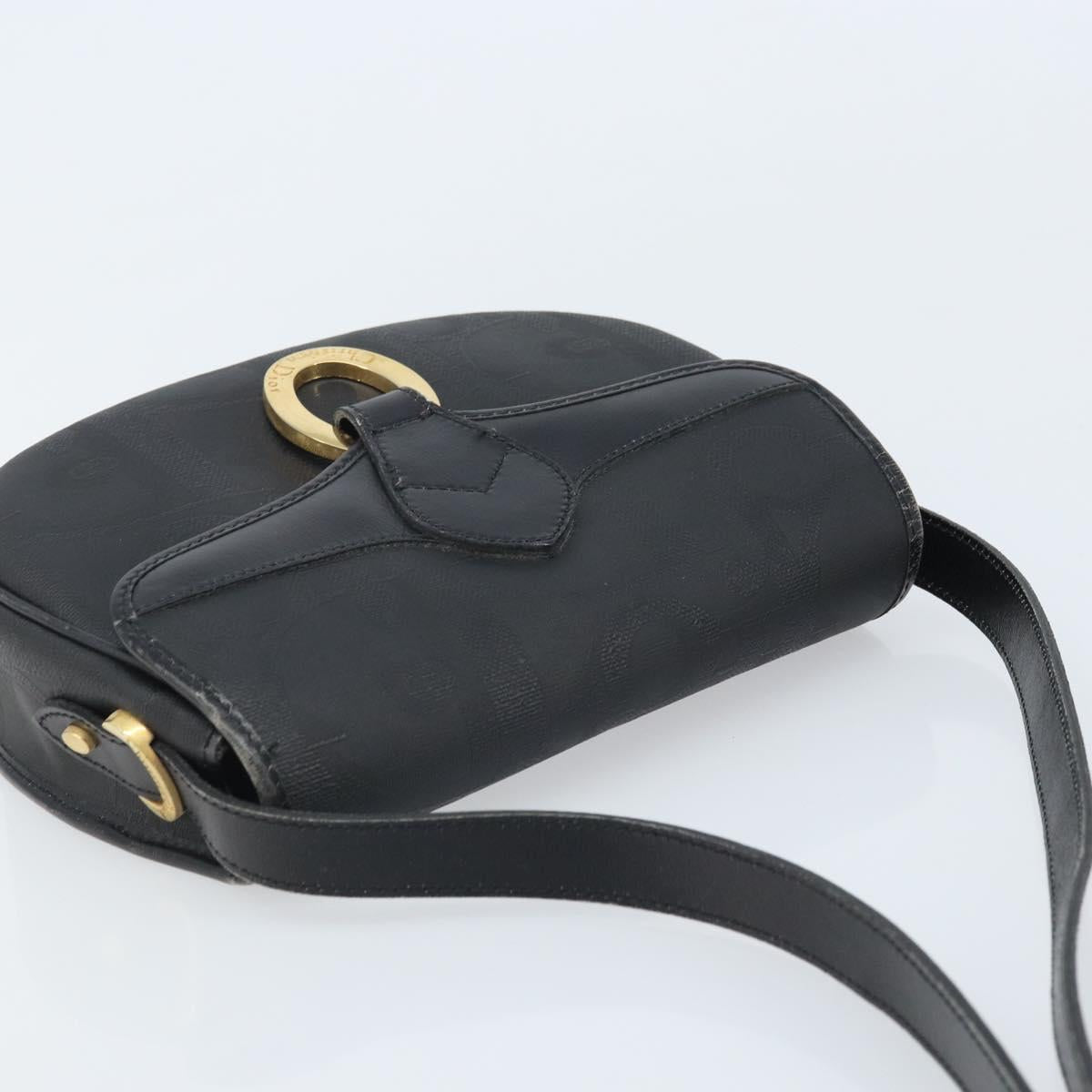 Christian Dior Trotter Canvas Shoulder Bag PVC Black Gold Auth ka3498A
