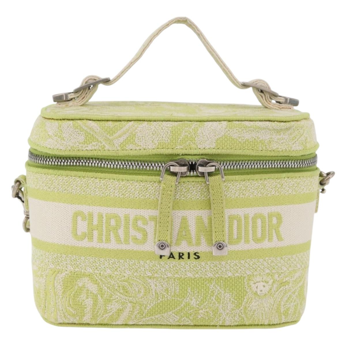 Christian Dior Toile d'Eau Vanity Bag Jacquard 2way Green Silver Auth ka3505M