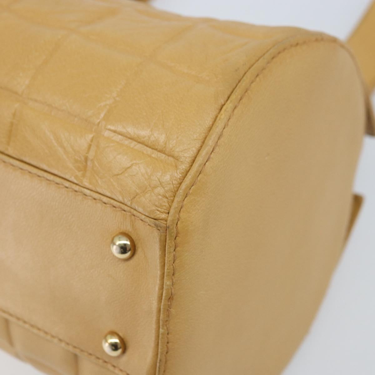 CHANEL Choco Bar Hand Bag Lamb Skin Beige Gold CC Auth ka3506