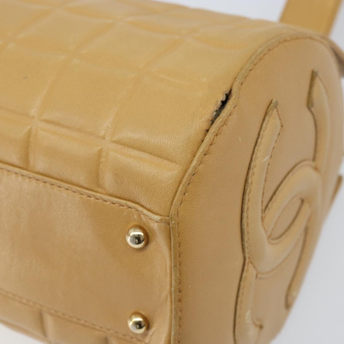 CHANEL Choco Bar Hand Bag Lamb Skin Beige Gold CC Auth ka3506