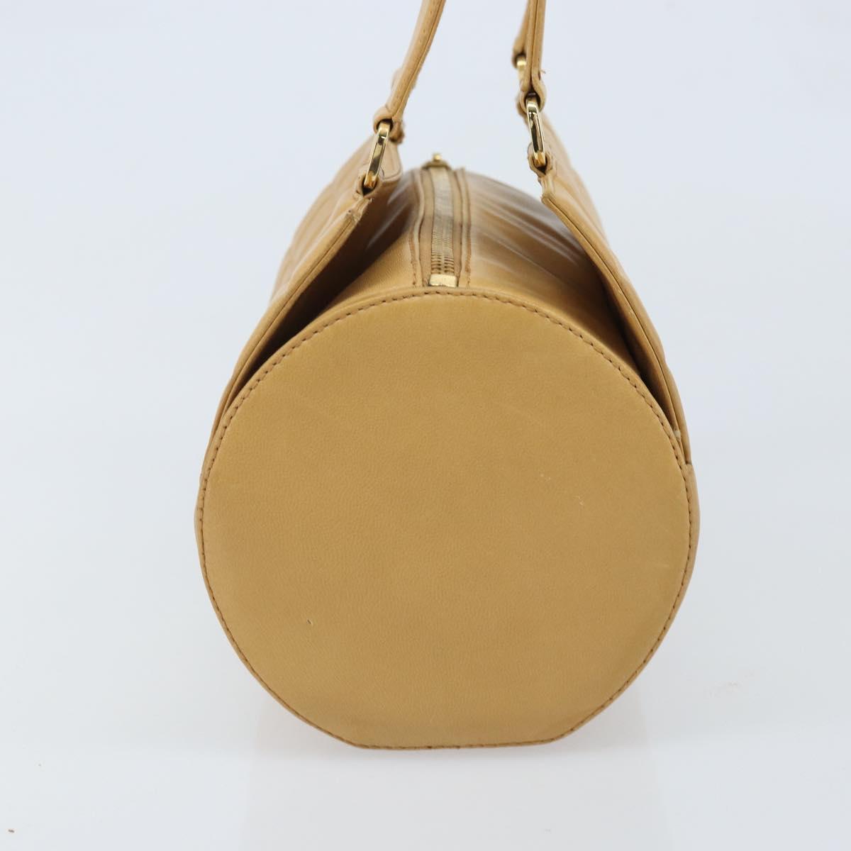 CHANEL Choco Bar Hand Bag Lamb Skin Beige Gold CC Auth ka3506