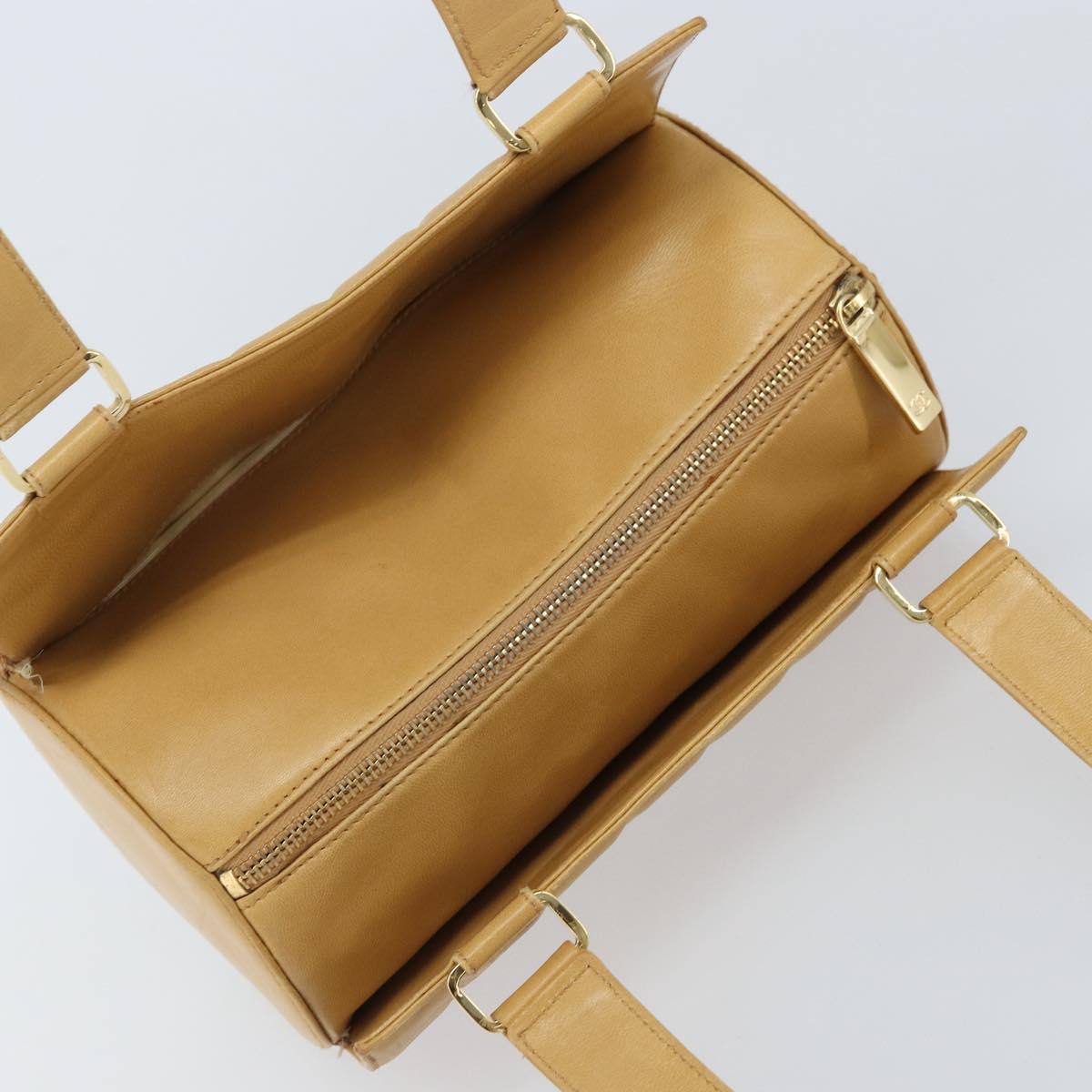 CHANEL Choco Bar Hand Bag Lamb Skin Beige Gold CC Auth ka3506