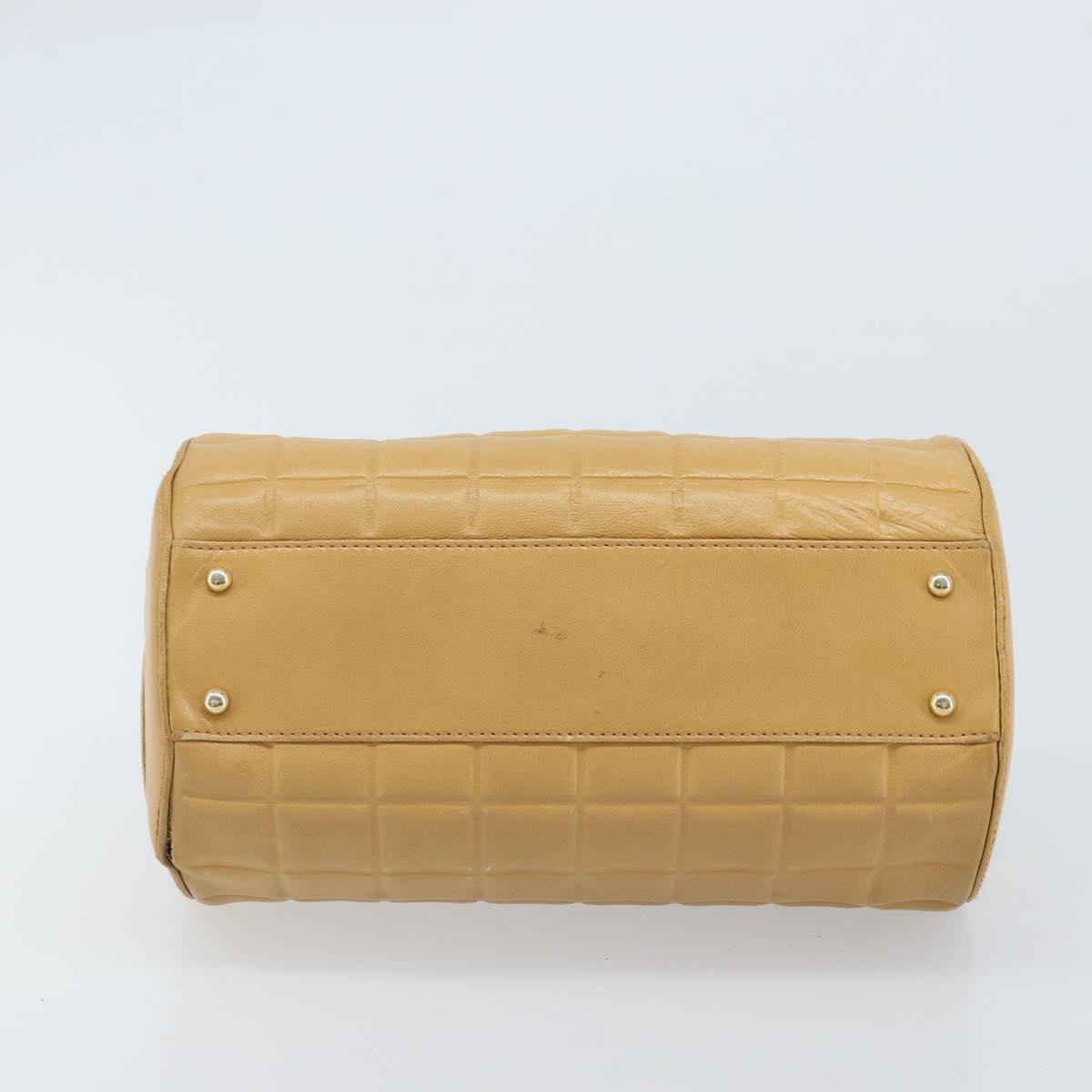 CHANEL Choco Bar Hand Bag Lamb Skin Beige Gold CC Auth ka3506