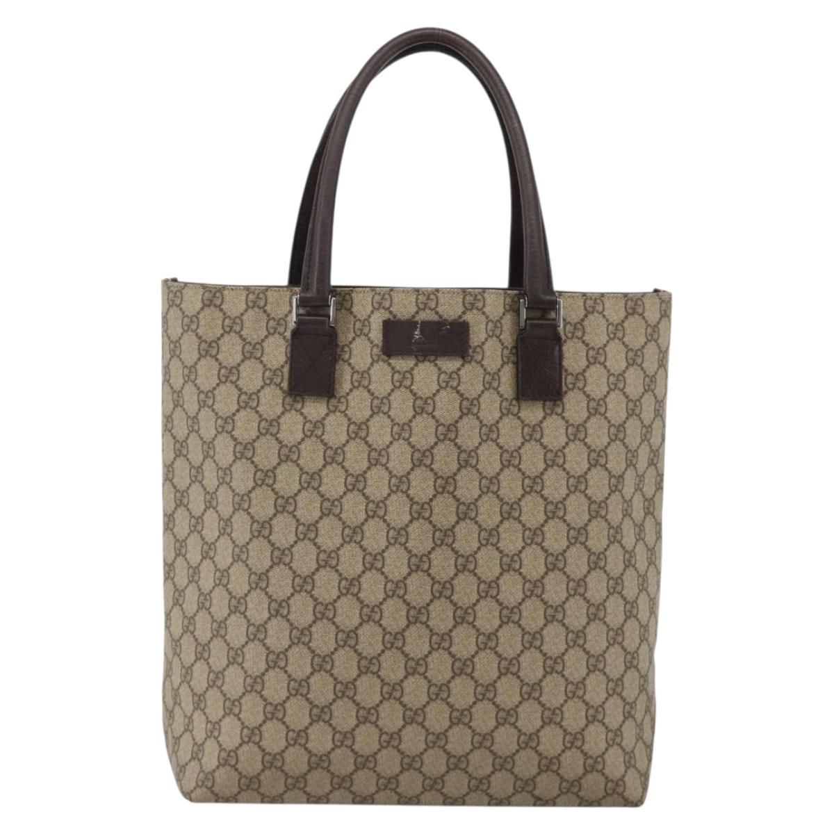 GUCCI GG Supreme Hand Bag PVC Beige Silver 131220 Auth ka3507