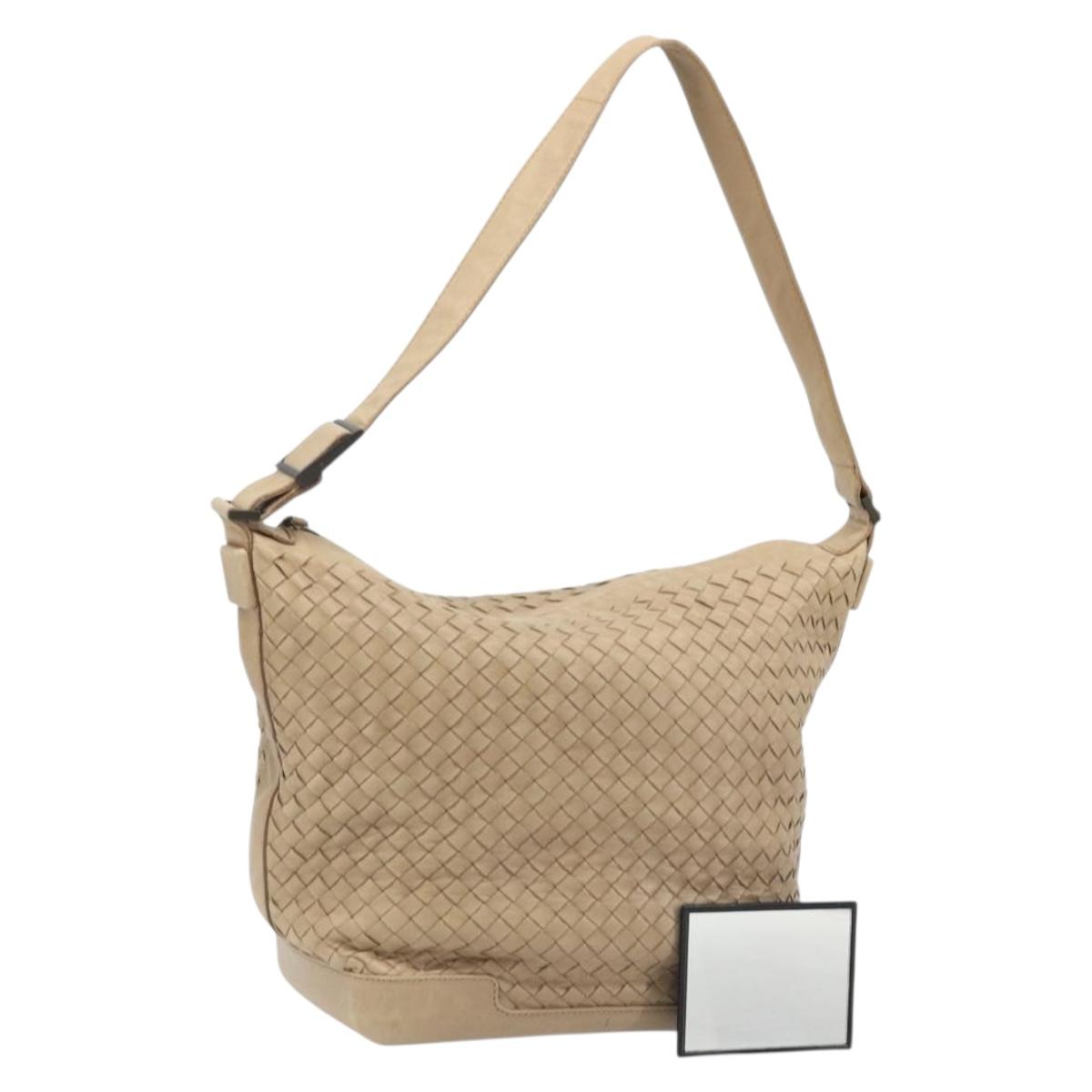 BOTTEGA VENETA INTRECCIATO Shoulder Bag Leather Beige Auth ka3508A