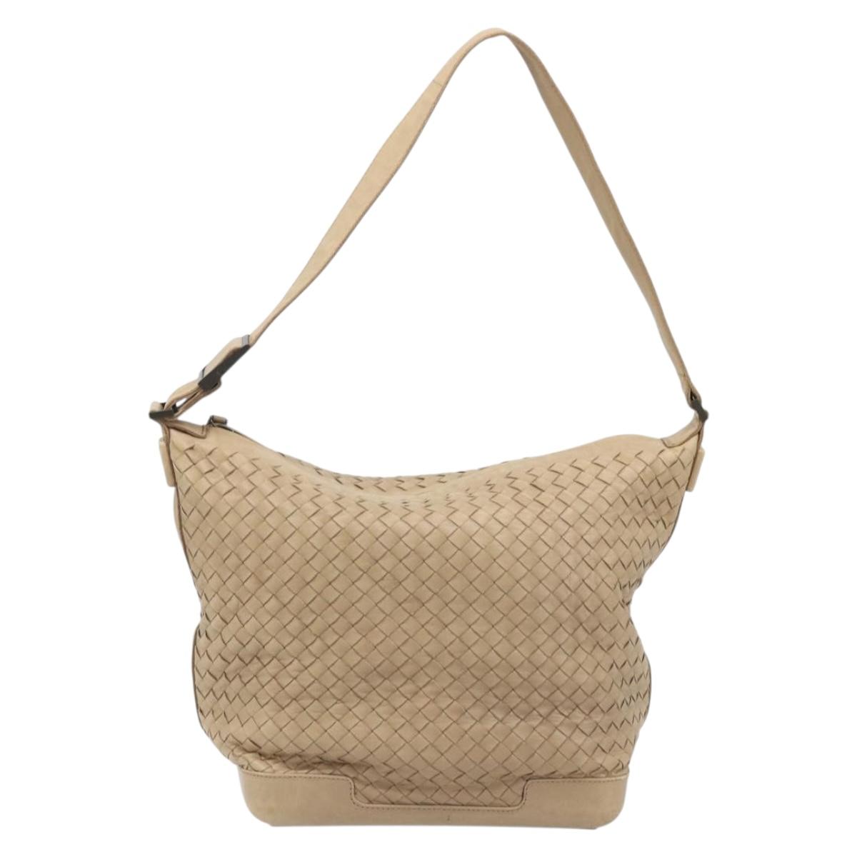 BOTTEGA VENETA INTRECCIATO Shoulder Bag Leather Beige Auth ka3508A