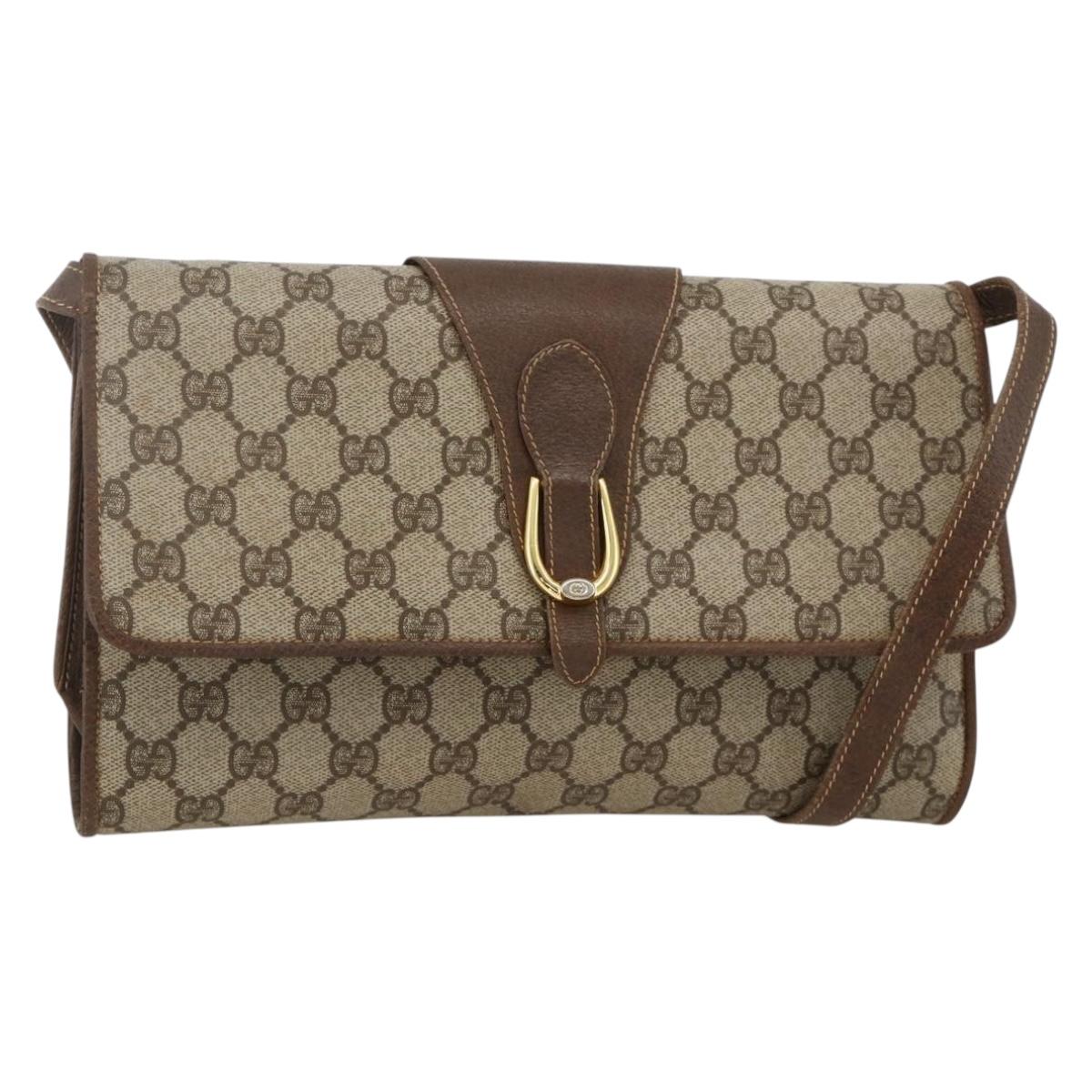 GUCCI GG Supreme Shoulder Bag PVC Beige Gold Auth ka3509