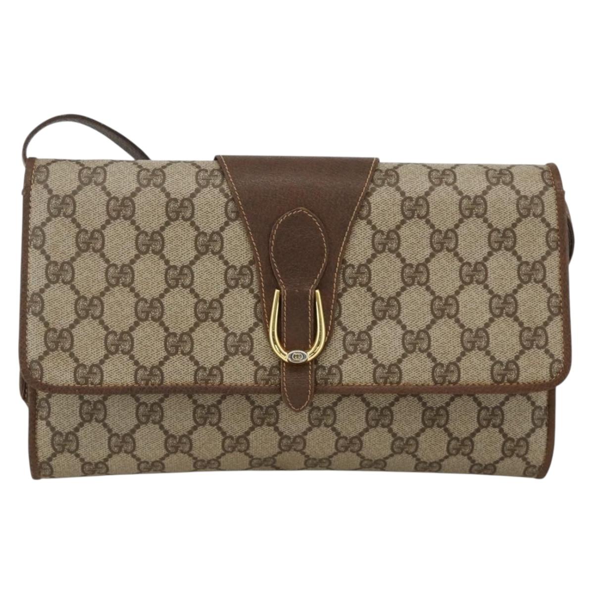 GUCCI GG Supreme Shoulder Bag PVC Beige Gold Auth ka3509