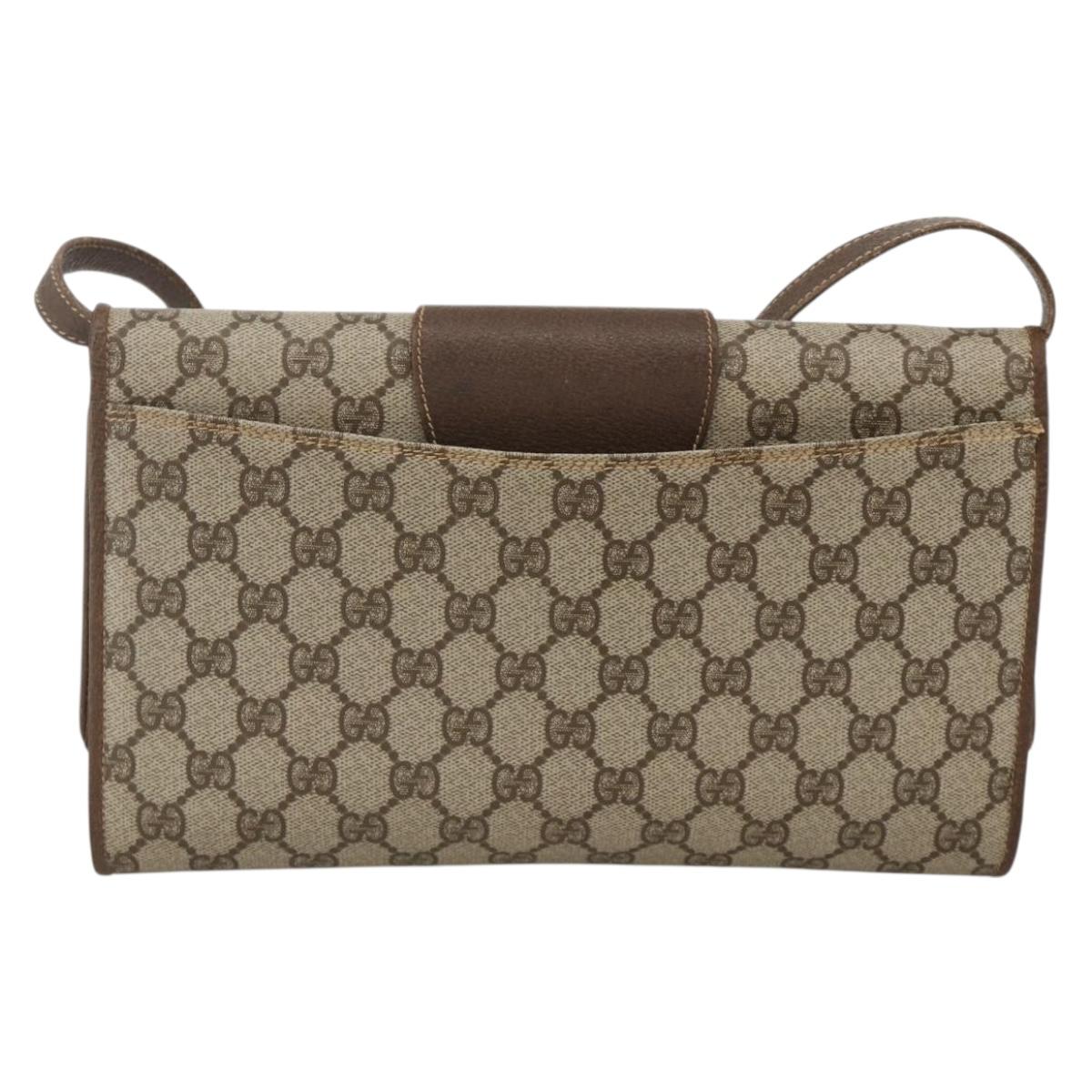 GUCCI GG Supreme Shoulder Bag PVC Beige Gold Auth ka3509
