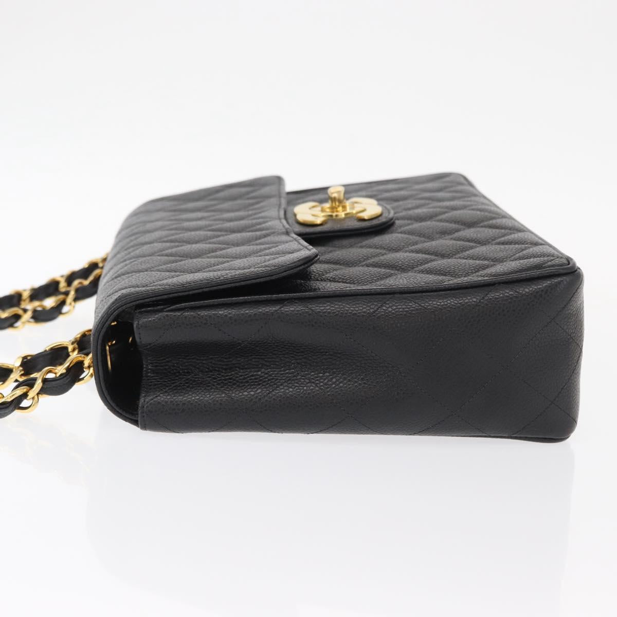 CHANEL Matelasse 30 Chain Shoulder Bag Caviar Skin Black Gold CC Auth ka350A