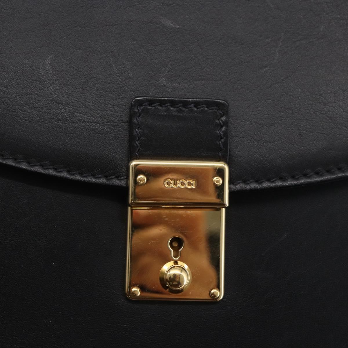 GUCCI Clutch Bag Leather Black Gold Auth ka351