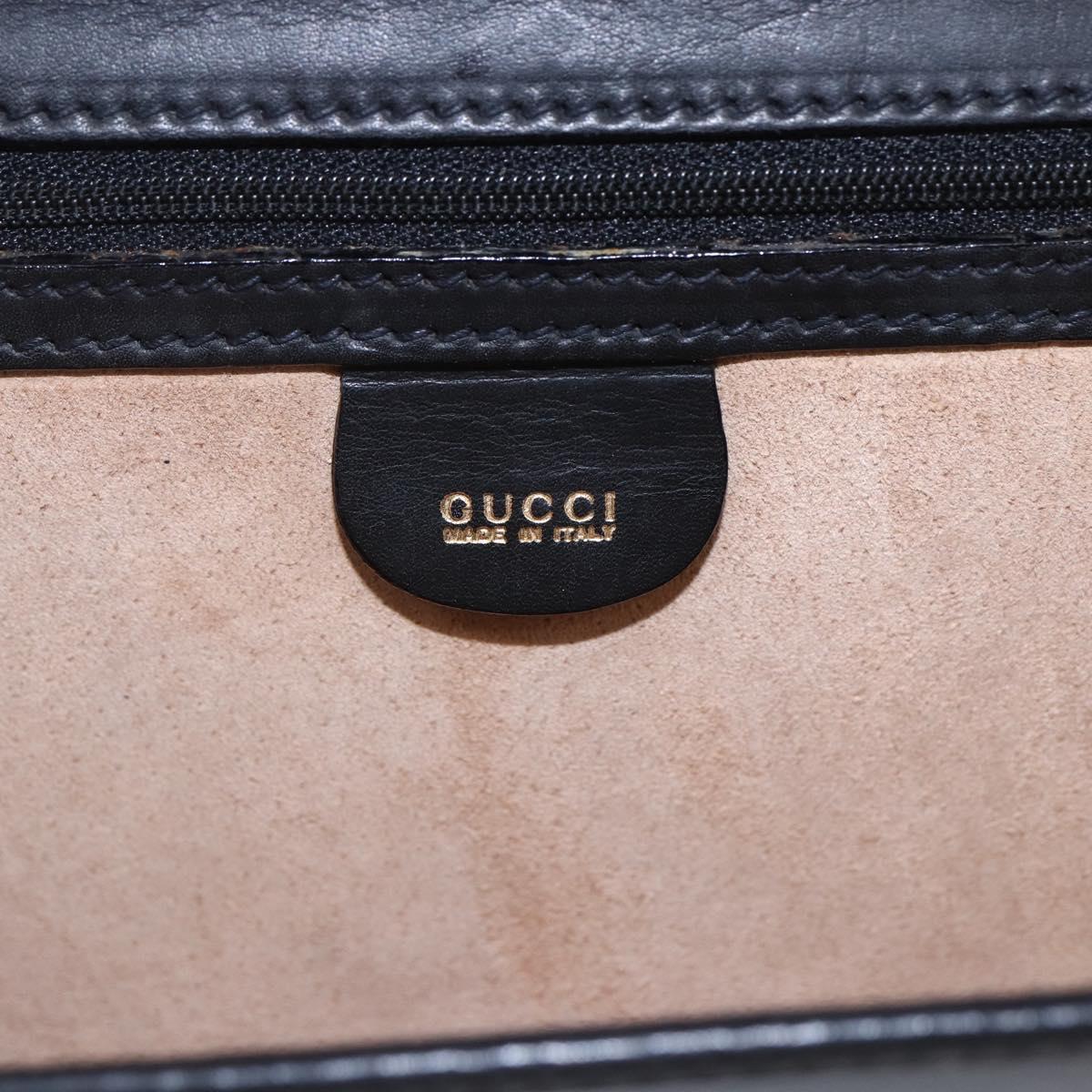 GUCCI Clutch Bag Leather Black Gold Auth ka351